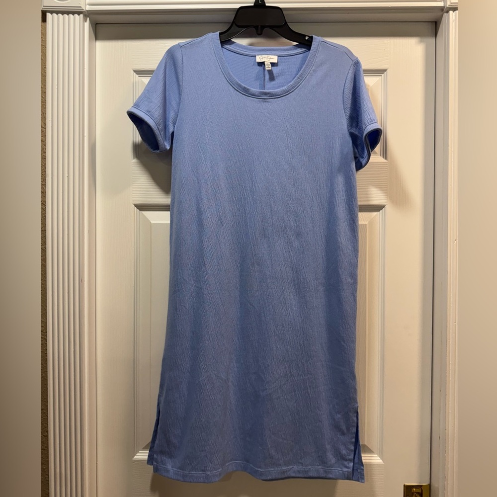 Jessica Simpson Blue Sheath Midi Dress Crew Neck Short Sleeve